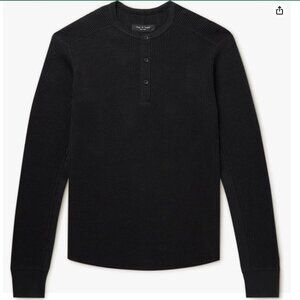 rag & bone Men's Black Henley Sweater waffle XL thick